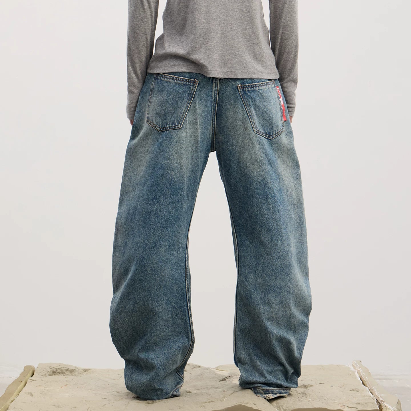 DND4DES American retro three-dimensional washed cat whiskers made of old curved knife shaped buckle baggy jeans in multiple colors