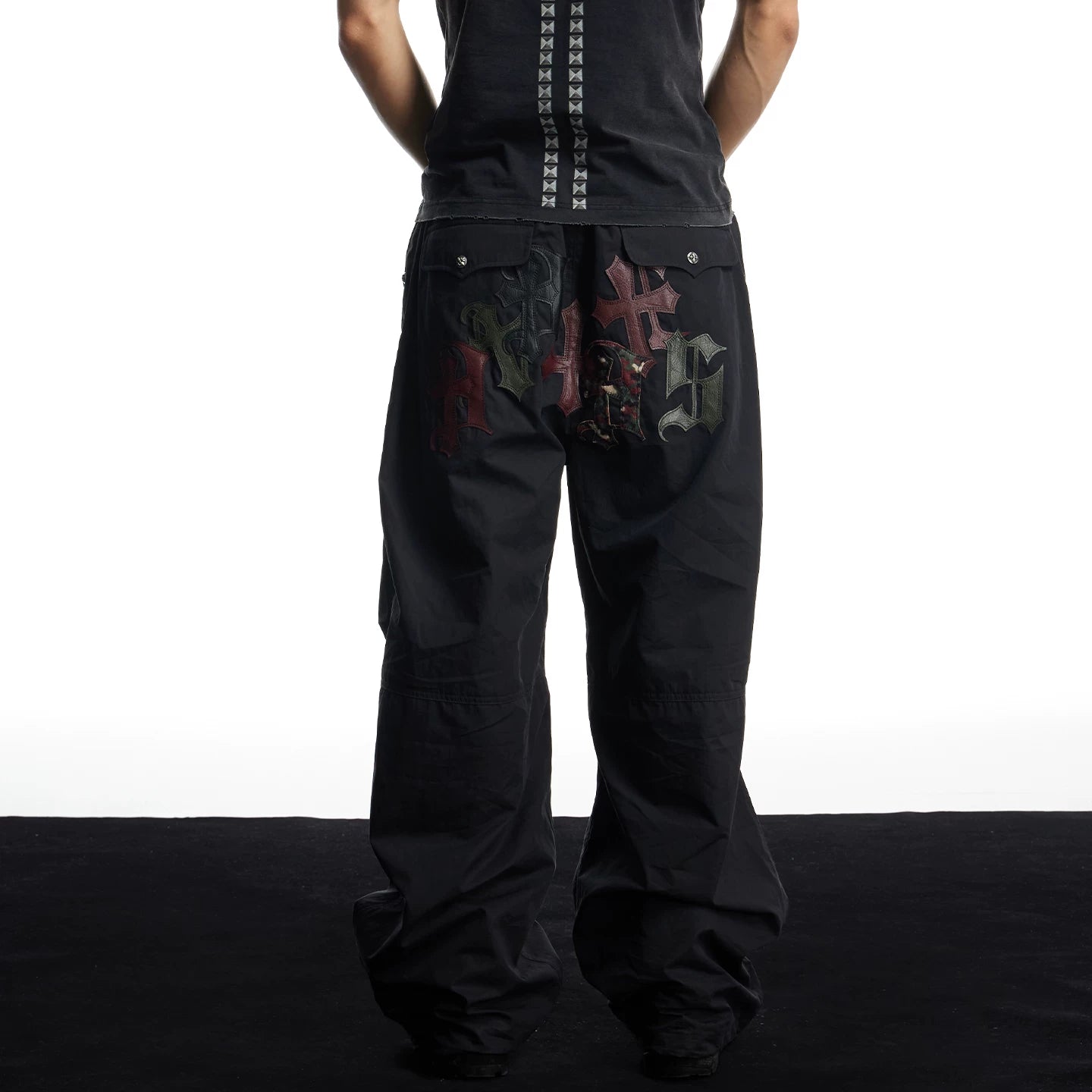 DND4DES American hip-hop street cross leather wide leg casual sports paratrooper pants loose straight leg pants