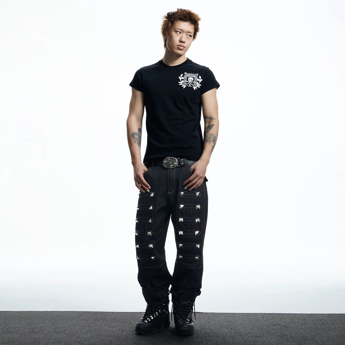 DND4DES Dark Style Skull Printed Shoulder T-shirt American Street Slimming Top