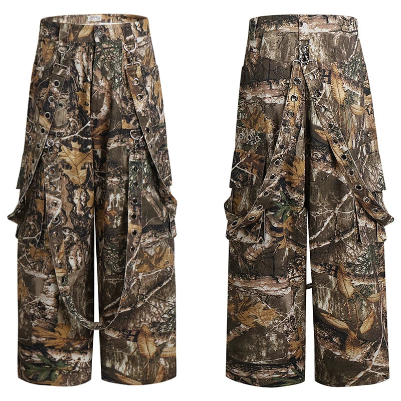 DND4DES American original detachable ribbon octopus pants tree branch camouflage pants wide leg pants