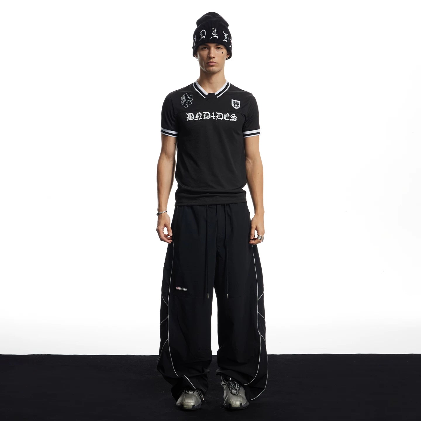 DND4DES American street retro slim fit jersey with Gothic alphanumeric print mesh breathable short sleeved T-shirt