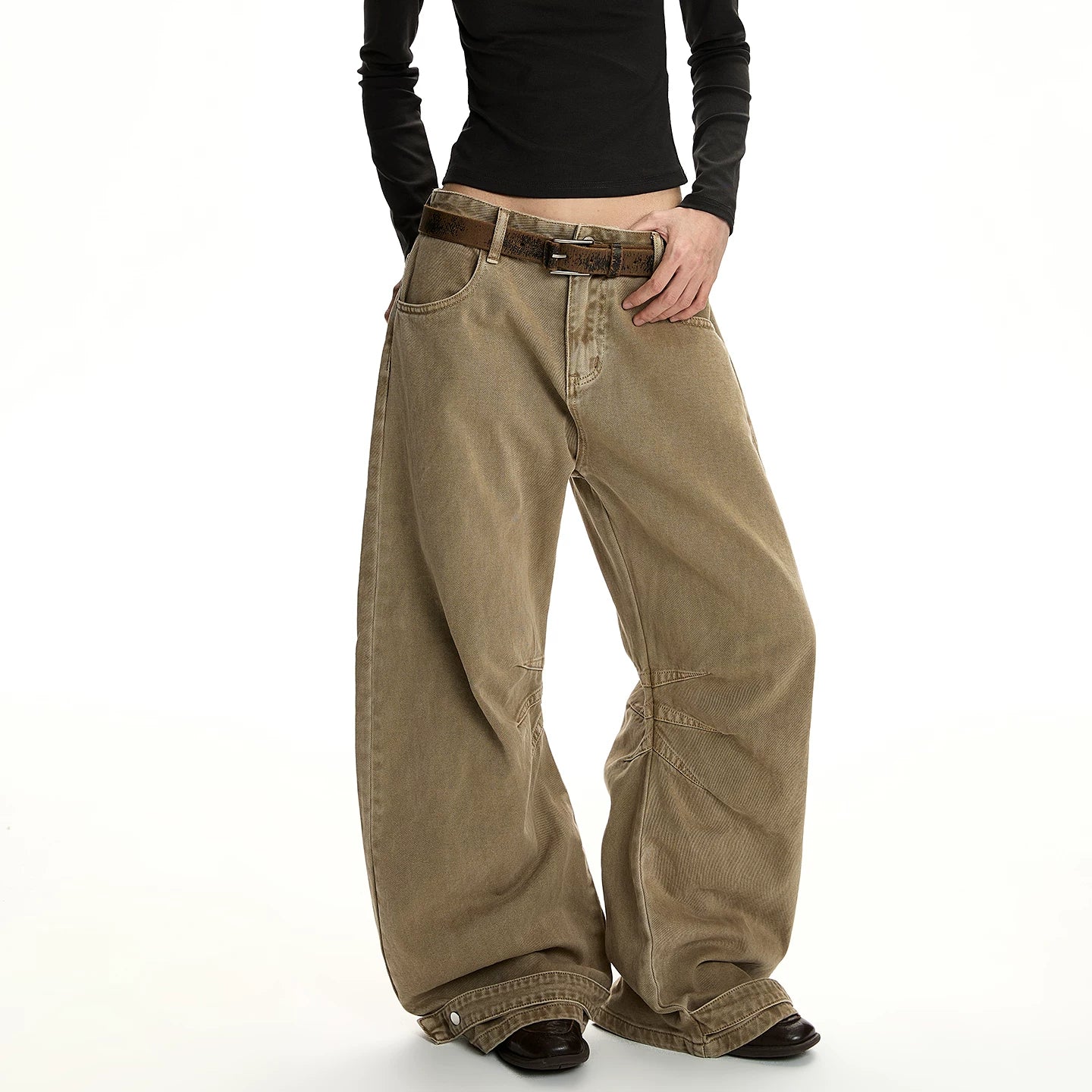 A PUEE Retro Deconstructed Wrinkle Washed Outdated Curved Knife Jeans Loose Straight Tube Micro Pull High End Long Pants