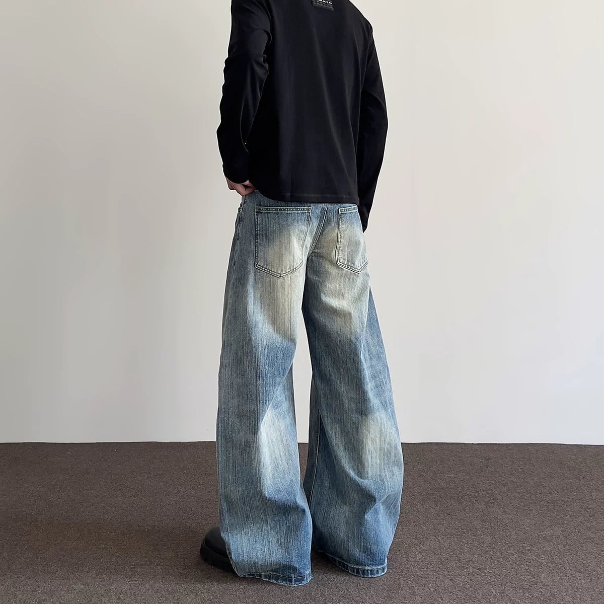 A PUEE American high street clean fit bamboo knot distressed curved jeans men's straight tube slightly flared long pants