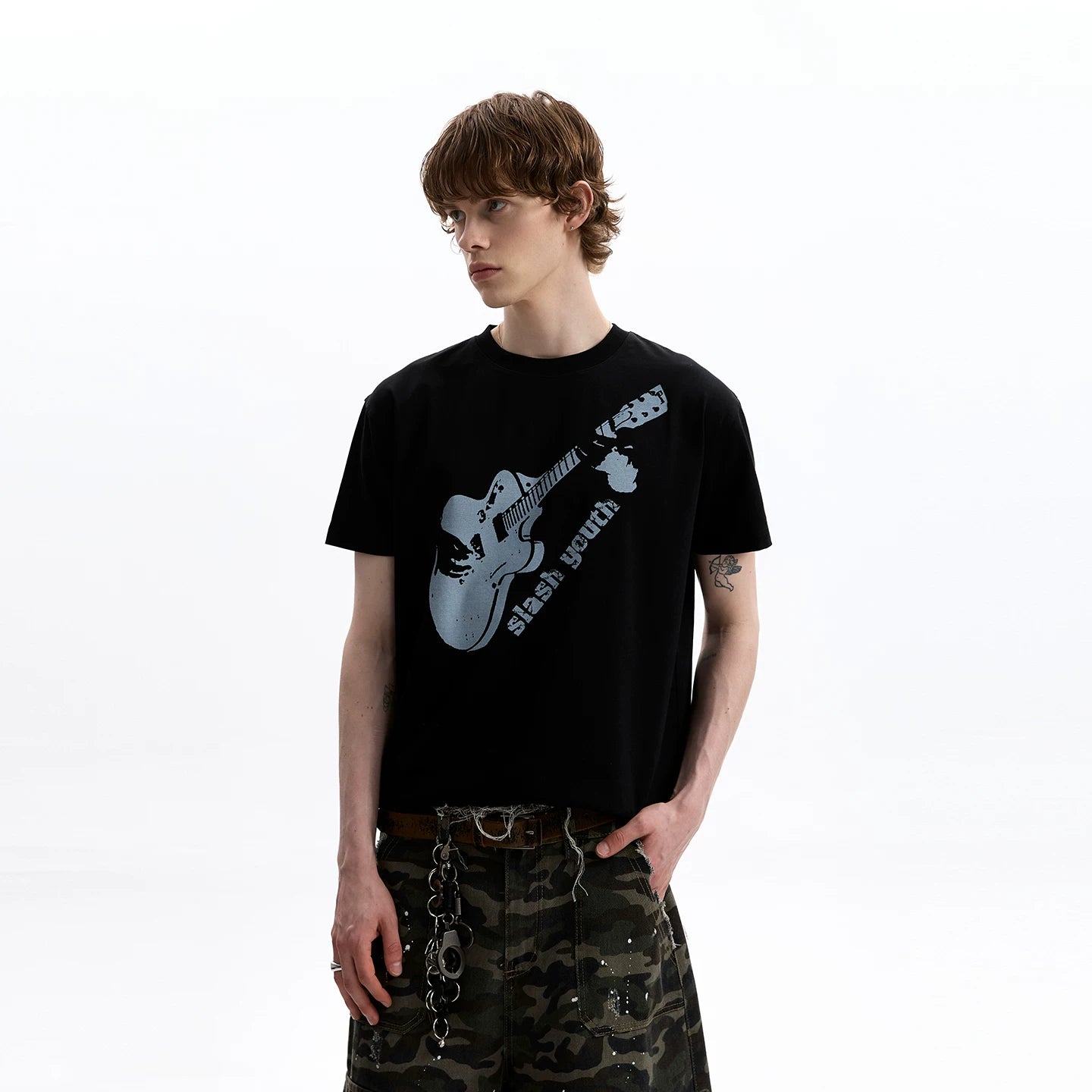 A PUEE American retro boxy version shoulder short sleeved T-shirt clean fit silhouette short versatile top summer