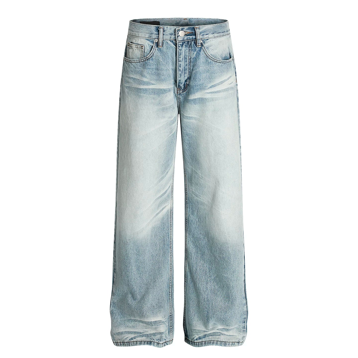A PUEE American retro cleanfit washed ice blue jeans men's trendy straight tube micro flared versatile slimming pants