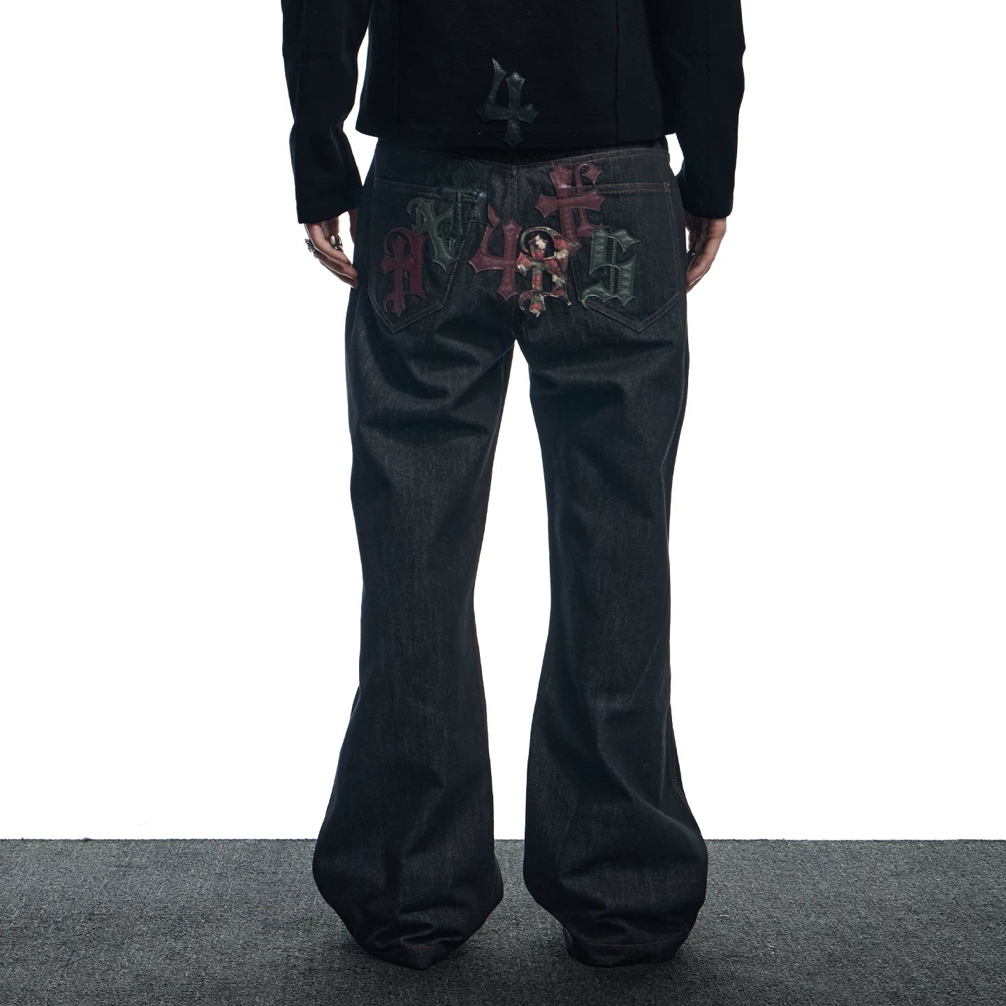 DND4DES American Street Gothic Camouflage Patch Leather Five Buckle Straight Tube Original Cow Casual Jeans Pants