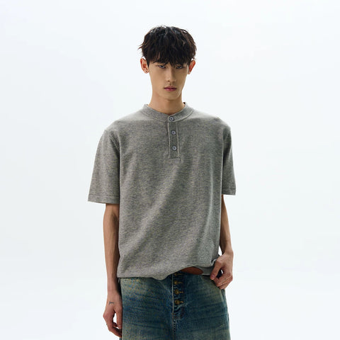 A PUEE American retro old money style breasted knitted shirt short sleeved men's and women's cleanfit high-end versatile T-shirt