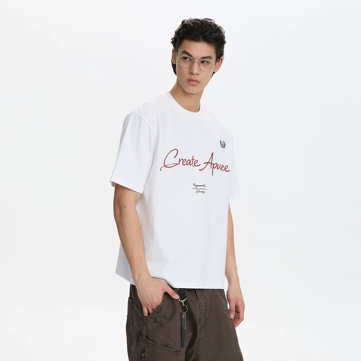 A PUEE Retro American Classic Letter Slogan Printed Short Sleeve T-shirt for Men and Women Commuting Loose Versatile Top Summer