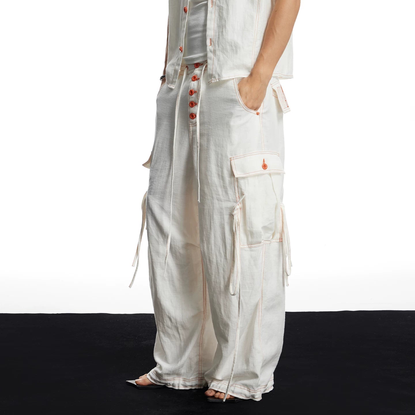 DND4DES cleanfit linen breathable and skin friendly commuting wide leg pants with multiple pockets and a hanging feel straight leg pants