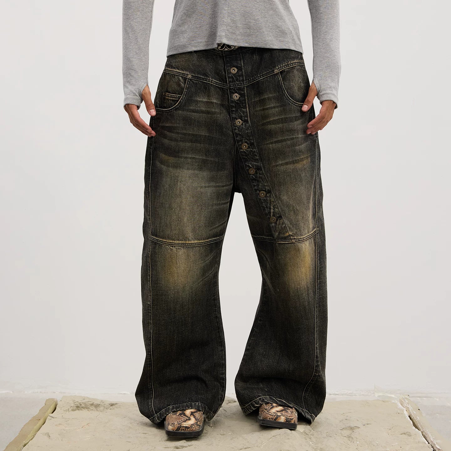DND4DES Zhang Junhao's same American retro design style buckle baggy denim jeans