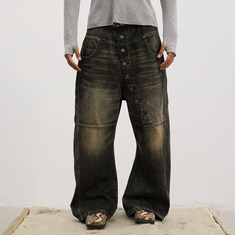 DND4DES Zhang Junhao's same American retro design style buckle baggy denim jeans