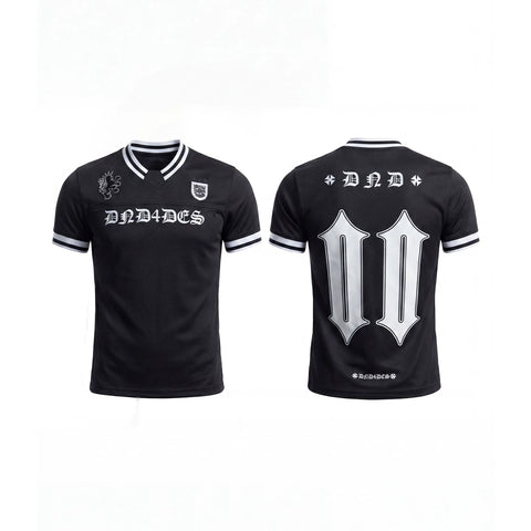 DND4DES American street retro slim fit jersey with Gothic alphanumeric print mesh breathable short sleeved T-shirt