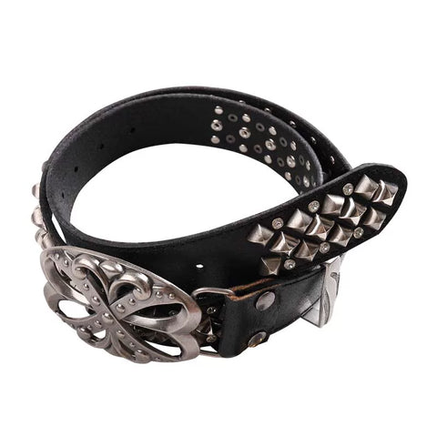 Retro punk style rhinestone leather belt, unisex rivet metal belt