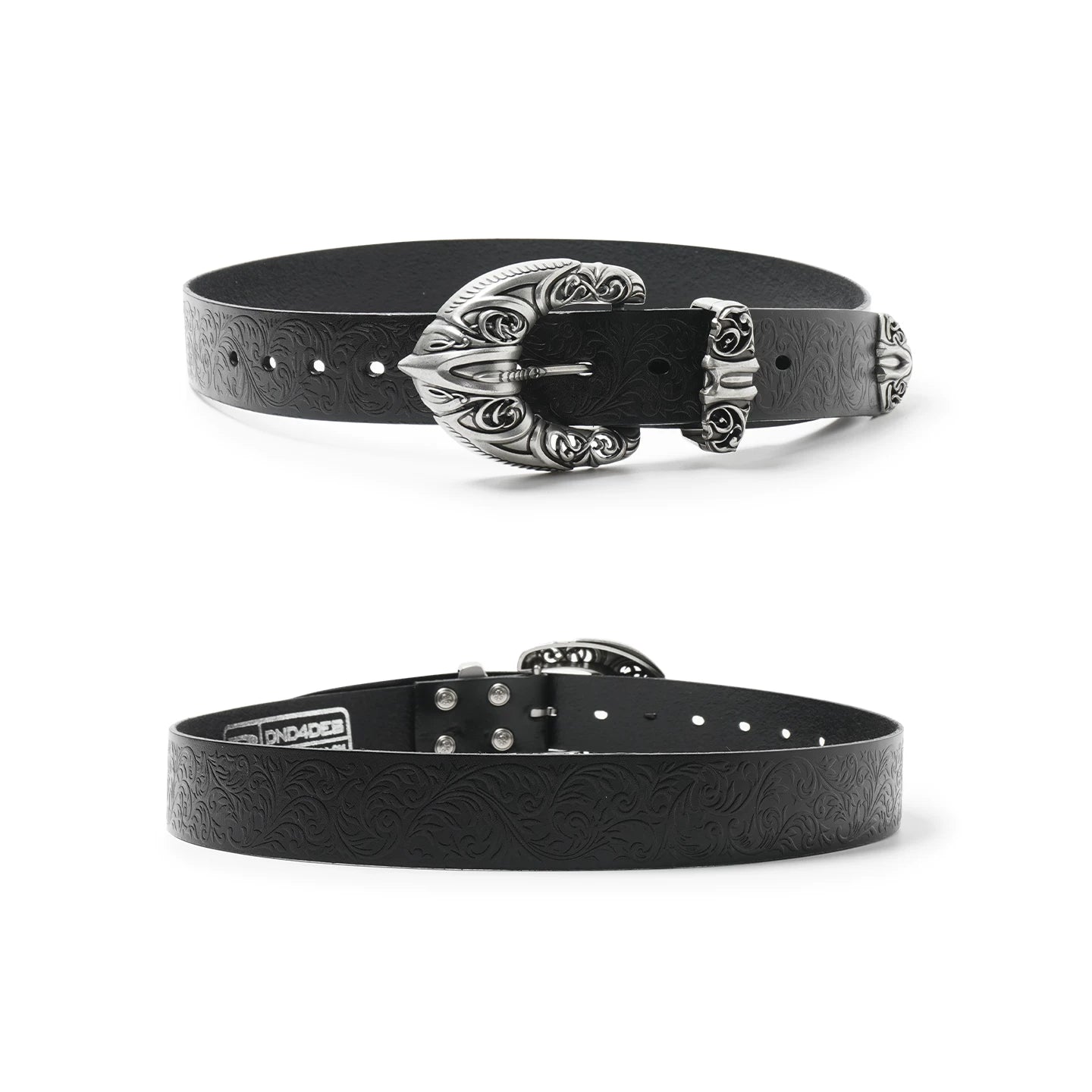 DND4DES retro honeysuckle pattern hollow carved needle buckle belt, heavy-duty head layer cowhide leather belt design sense