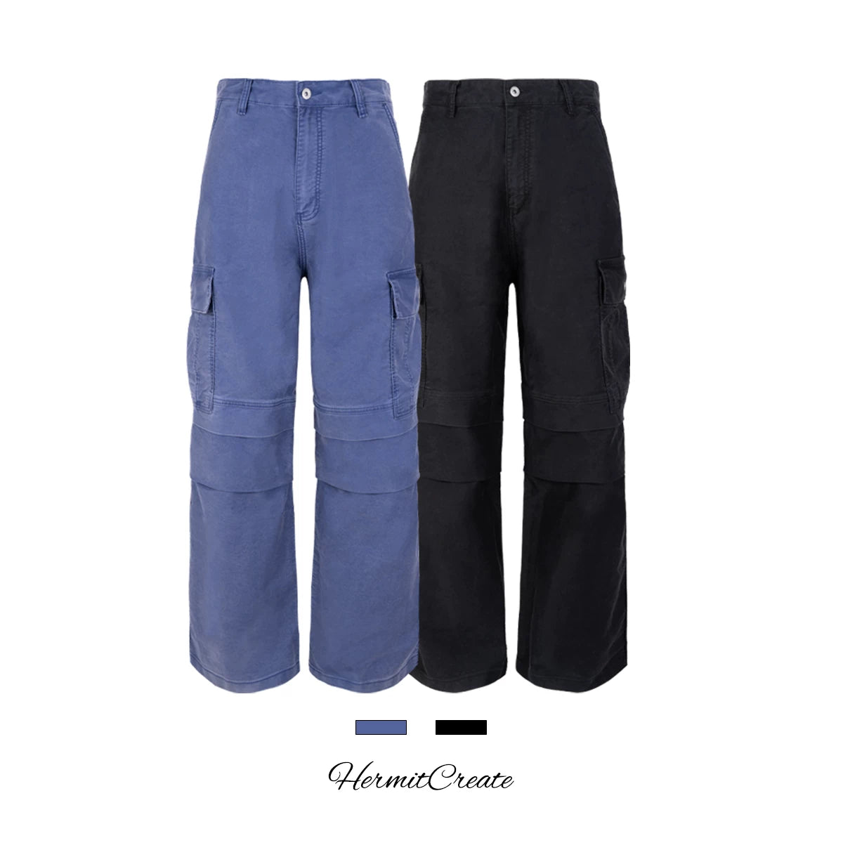 HC/HermitCreate Mole Skin Multi Pocket Work Pants with Folded Baggy Styles for Aging and Washing