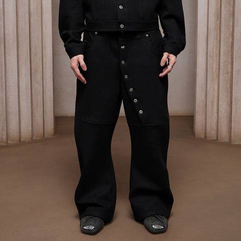 DND4DES American retro design, curved long breasted baggy silhouette, curved knife wool blend sweatpants, long pants