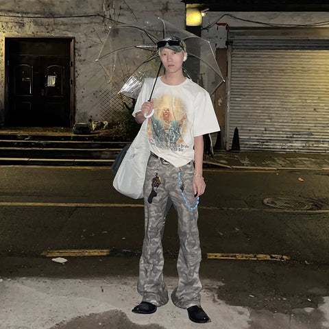 DND4DES Waste Soil Wind Original Heavy Industry Used Mud Stained Camouflage Work Pants Straight Tube Micro Pull
