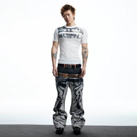 DND4DES dental drill opium dark tight print elastic slim fit wool blend inner bottom short sleeved T-shirt