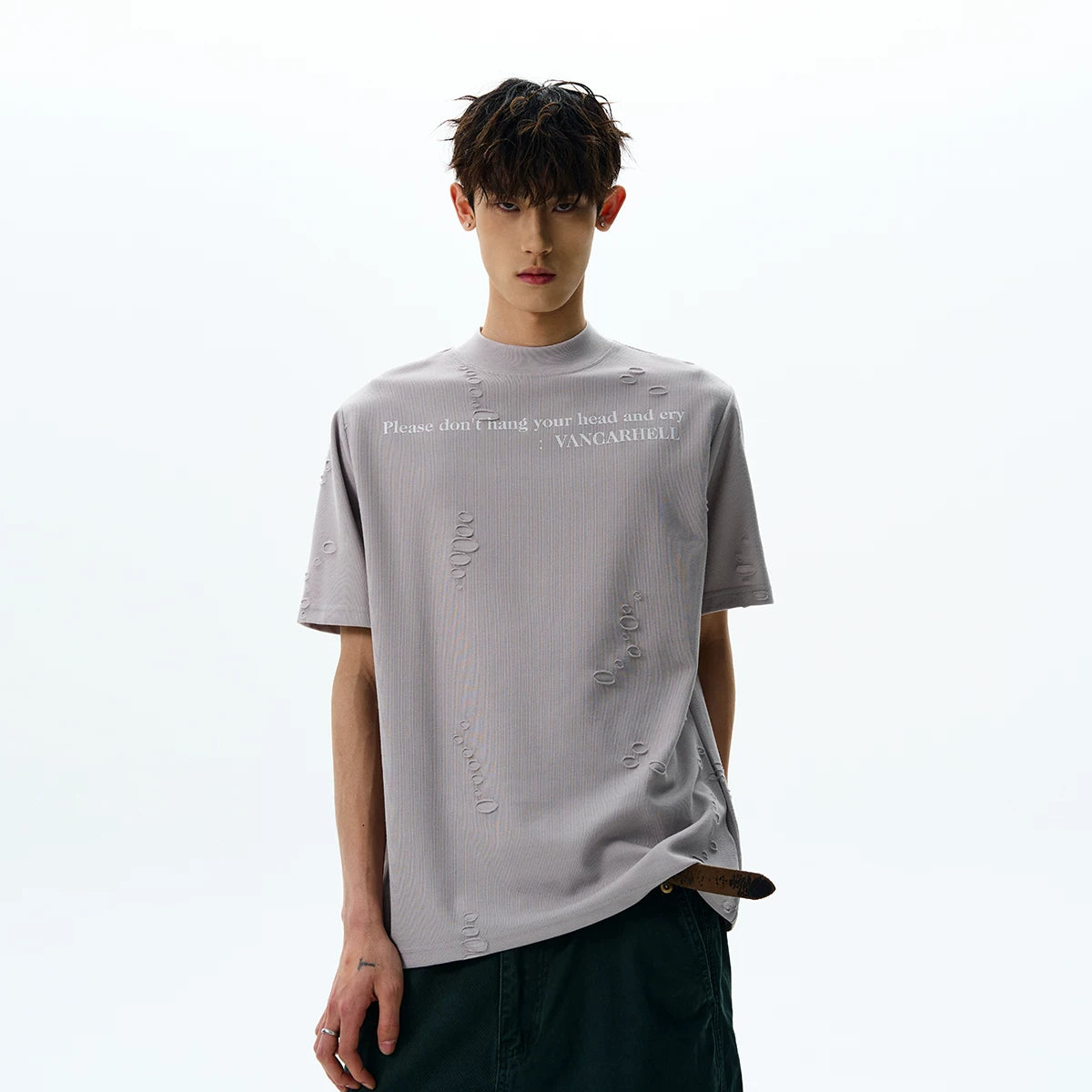 A PUEE American Retro Cleanfit Letter Slogan Punched Short Sleeve T-shirt High End Versatile Loose Top