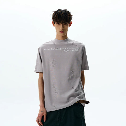 A PUEE American Retro Cleanfit Letter Slogan Punched Short Sleeve T-shirt High End Versatile Loose Top