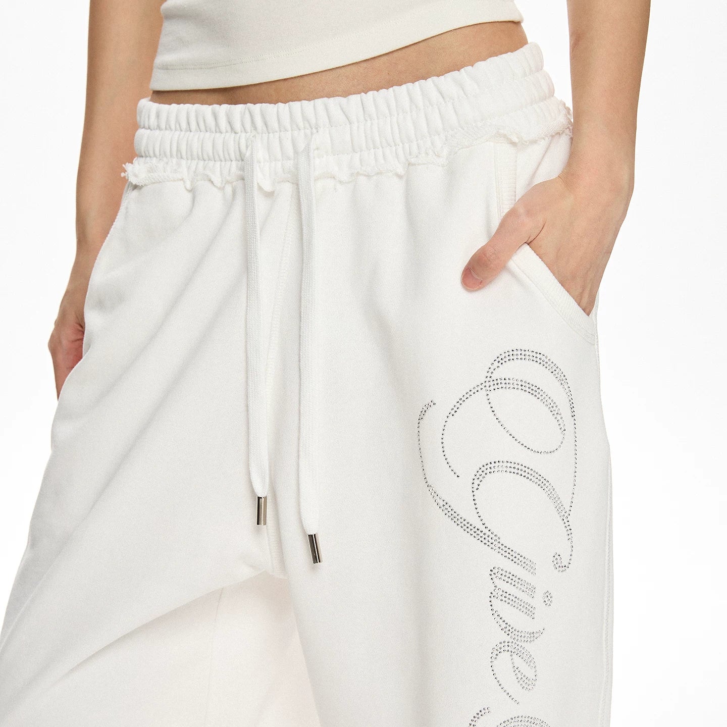 A PUEE American retro letter hot diamond drawstring sweatpants for men and women, casual loose sports, street dance, cool casual pants