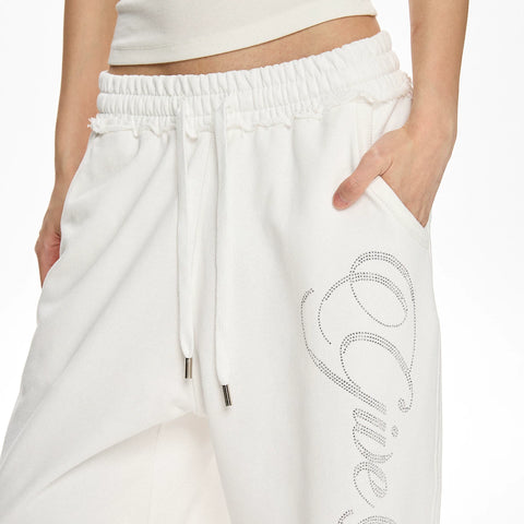 A PUEE American retro letter hot diamond drawstring sweatpants for men and women, casual loose sports, street dance, cool casual pants