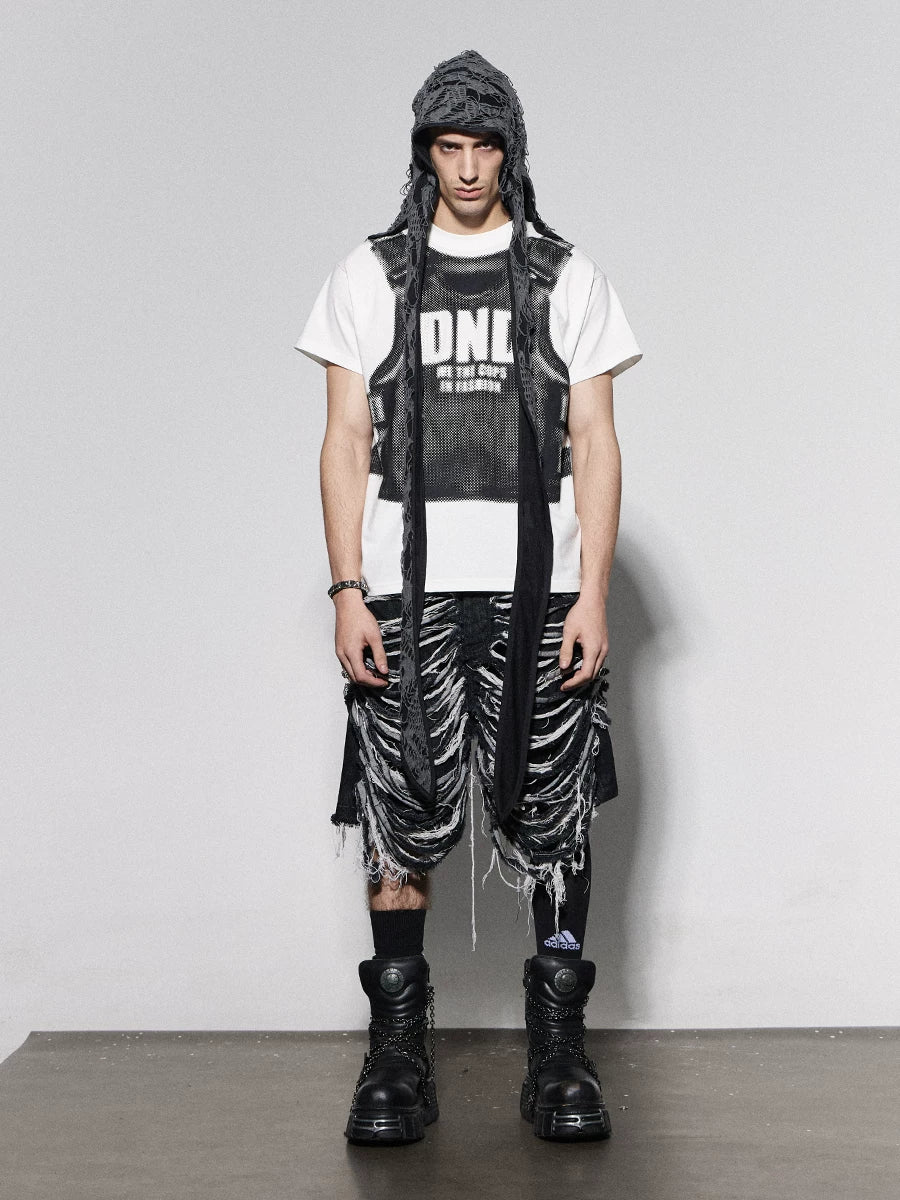 DND4DES/New Pants Band Same Style/American Street Heavy Industry Washed Knife Cut Jeans, Quarter Pants, Shorts