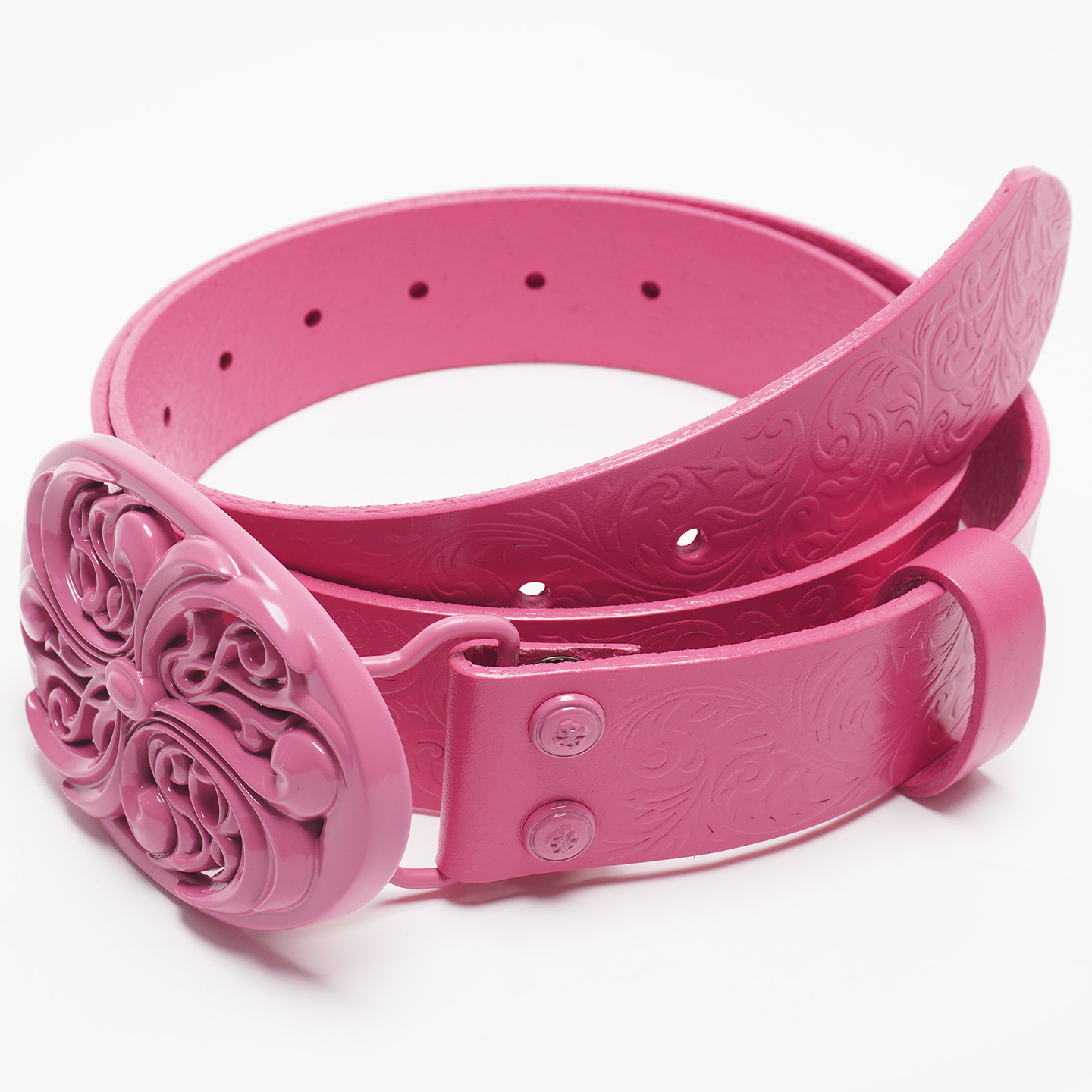 DND4DES Retro Pink Honeysuckle Pattern Customized Buckle, Pink Heavy duty Head Layer Cowhide Leather Belt Belt