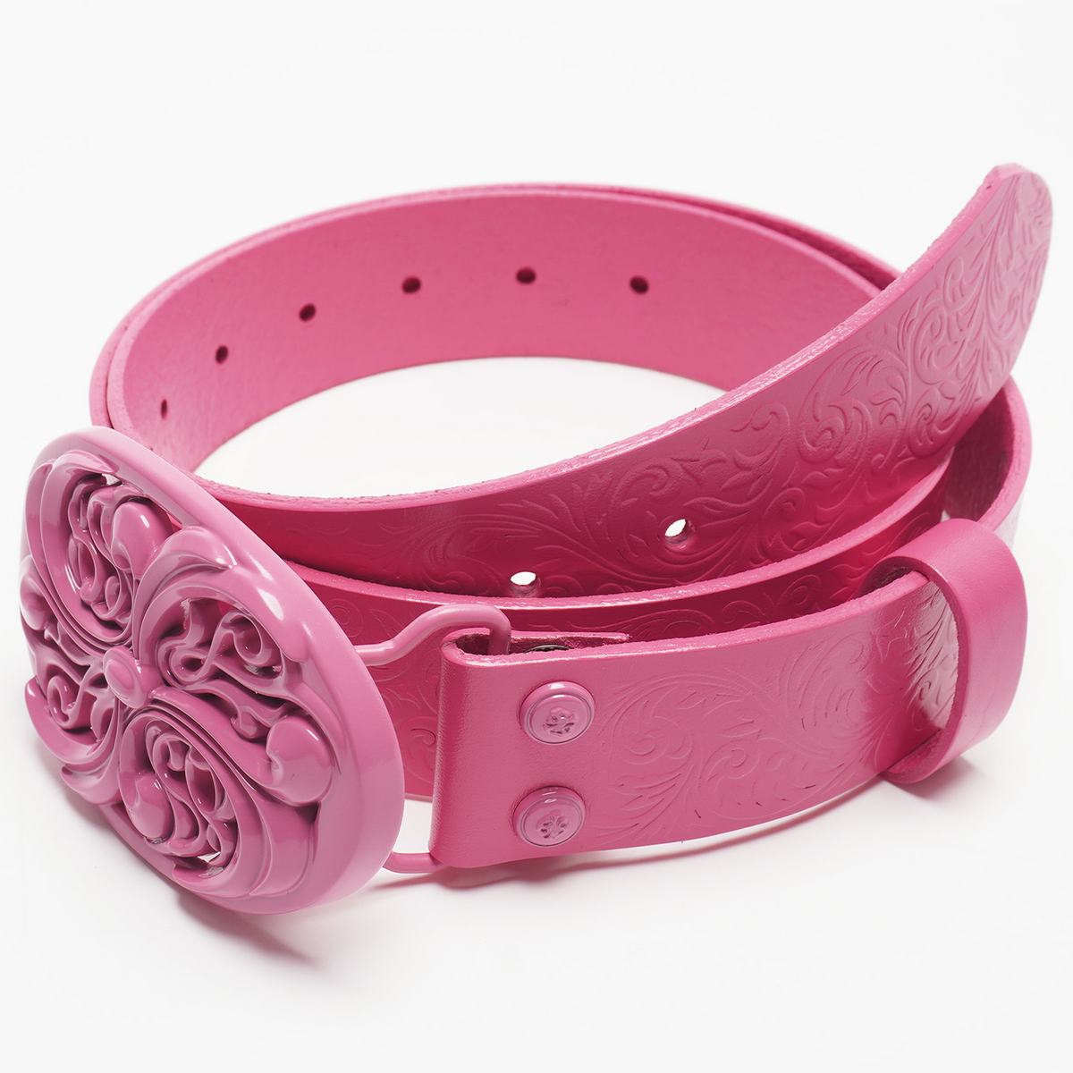 DND4DES Retro Pink Honeysuckle Pattern Customized Buckle, Pink Heavy duty Head Layer Cowhide Leather Belt Belt