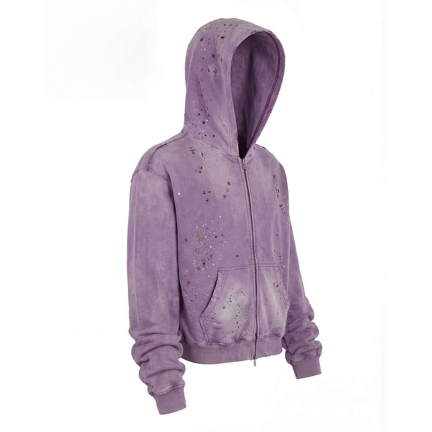 Wang Lujie's same DND4DES original design, starry sky hot stamping, water washing, zipper breaking, hooded sweatshirt jacket