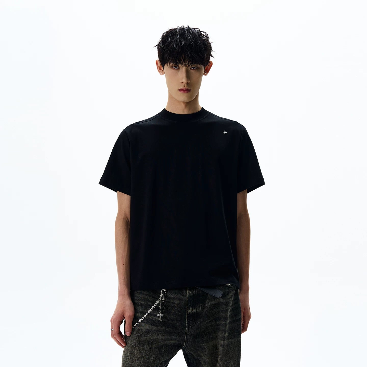 A PUEE American retro cleanfit deconstruction style shoulder short sleeved T-shirt trendy casual versatile cool top