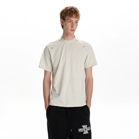 A PUEE deconstructive cut rivet short sleeved T-shirt cleanfit men's and women's shoulder high-end short versatile top