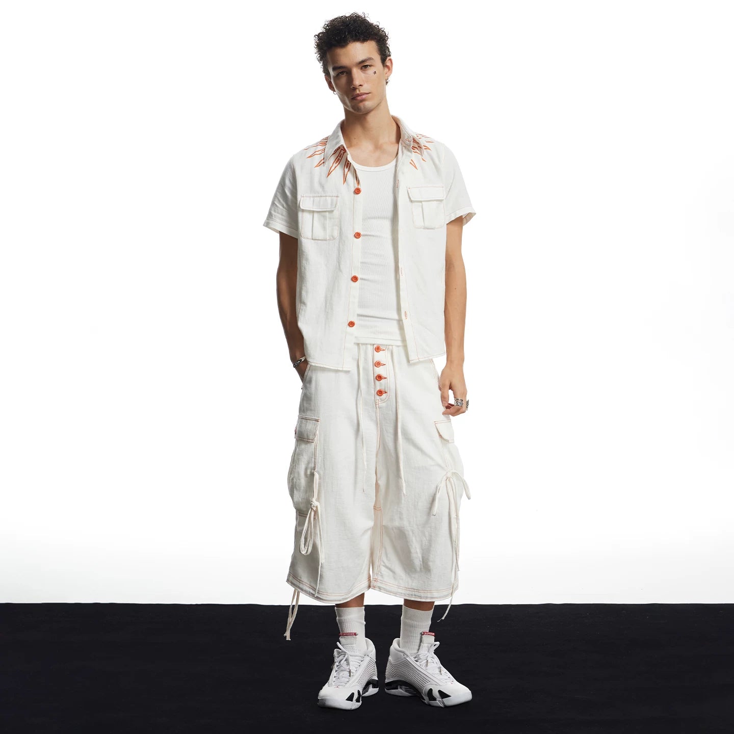 DND4DES cleanfit casual linen wide leg pants with multiple pockets and a hanging feel straight leg cropped shorts for commuting