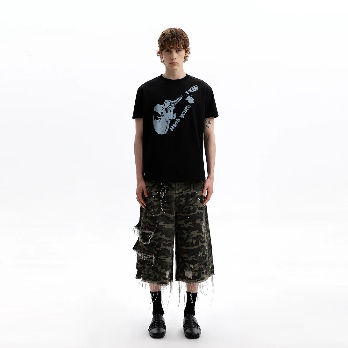 A PUEE American retro boxy version shoulder short sleeved T-shirt clean fit silhouette short versatile top summer