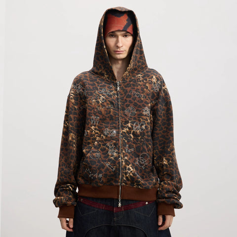 DND4DES original design American retro cartoon anime hot diamond teddy bear pendant leopard print hooded sweatshirt jacket