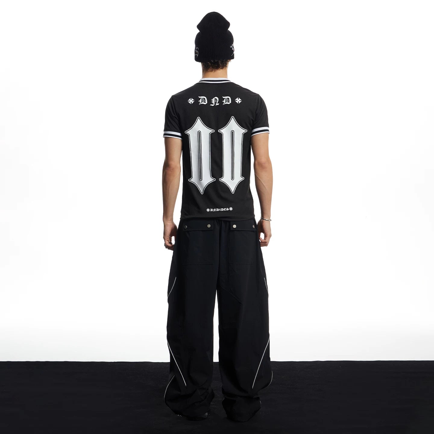 DND4DES American street high-end reflective strip wide leg paratrooper pants commuting black loose sports pants