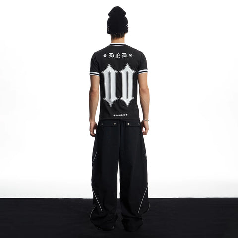 DND4DES American street high-end reflective strip wide leg paratrooper pants commuting black loose sports pants