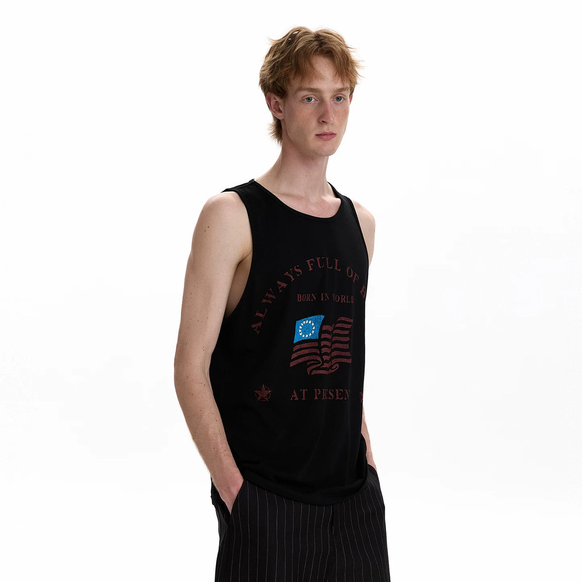 A PUEE American letter printed sweat vest cleanfit casual loose and versatile skin friendly T-shirt top