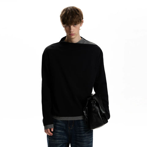 A PUEE high-end fake two-piece spliced long sleeved T-shirt clean fit layered design sense short and stylish top