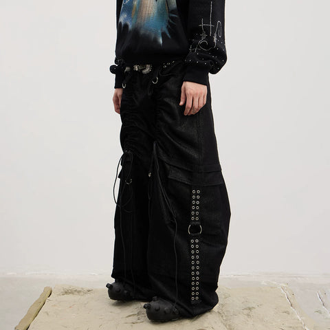 DND4DES original deconstruction design, ium Reebok pants with adjustable pleats, strap pockets, workwear jeans