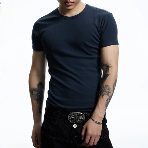 DND4DES American Street Hip Hop Rap Elastic Basic Tight Fit Thread T-shirt Short Sleeve Base