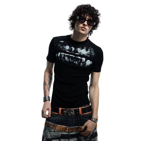 DND4DES dental drill opium dark tight print elastic slim fit wool blend inner bottom short sleeved T-shirt