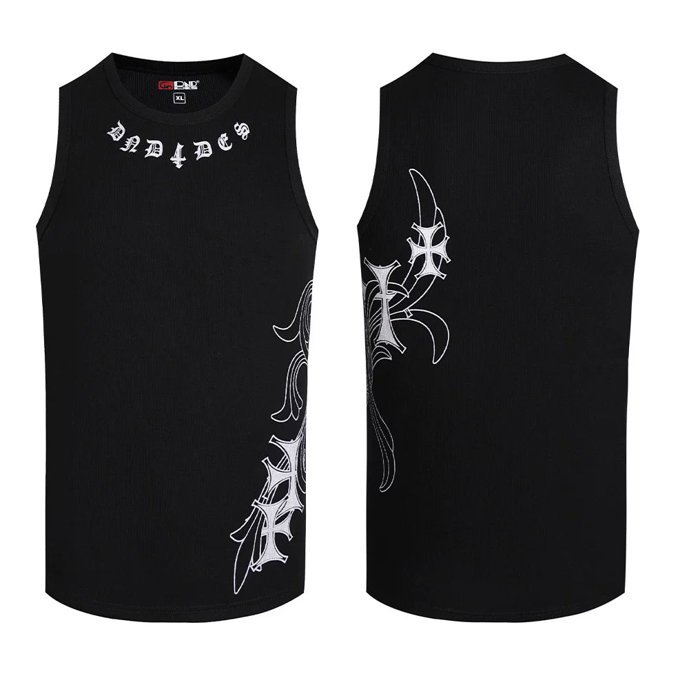 DND4DES Deng Kai Same Style American Street Hip Hop Tight Elastic Honeysuckle Cross Printed Tank Top Multi Color