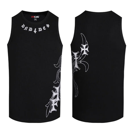 DND4DES Deng Kai Same Style American Street Hip Hop Tight Elastic Honeysuckle Cross Printed Tank Top Multi Color
