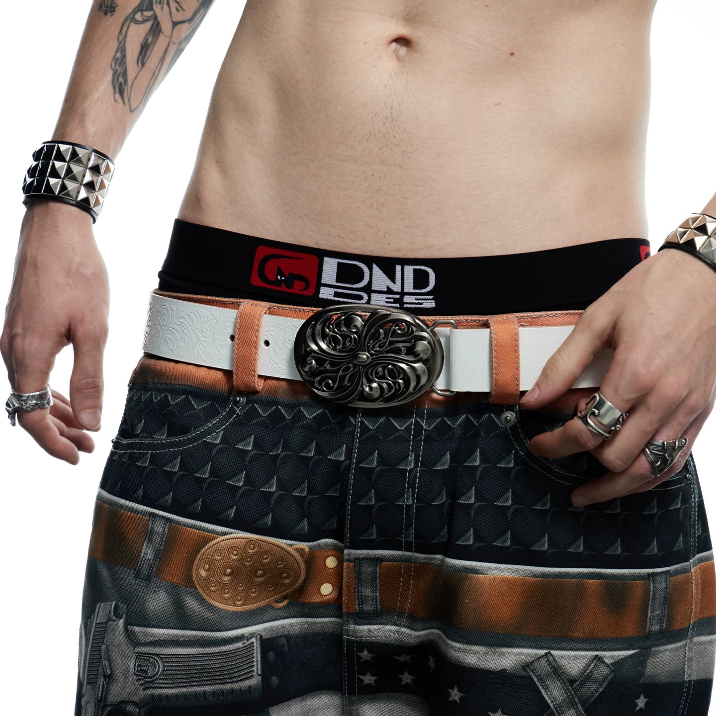 DND4DES Mu Zhicheng's same retro honeysuckle pattern buckle head carved heavy industry head layer cowhide leather belt waist belt