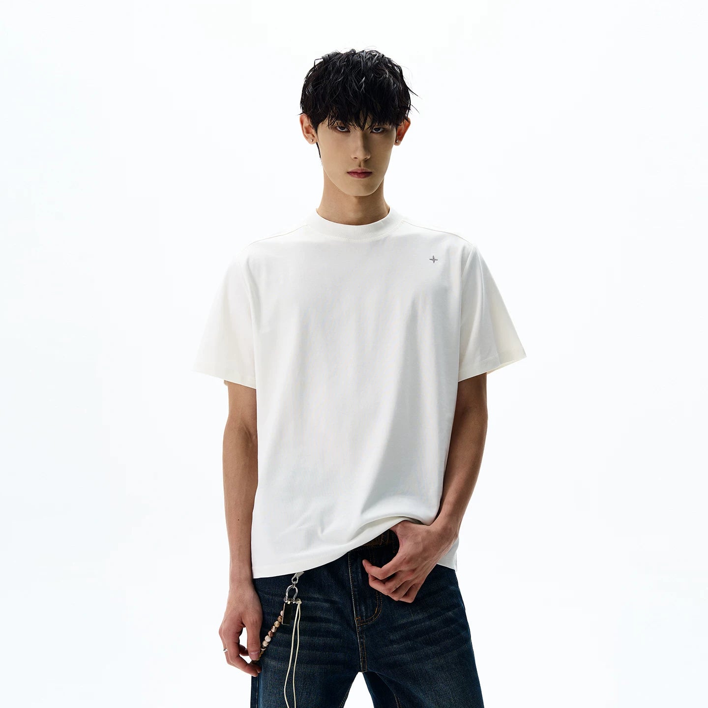 A PUEE American retro cleanfit deconstruction style shoulder short sleeved T-shirt trendy casual versatile cool top