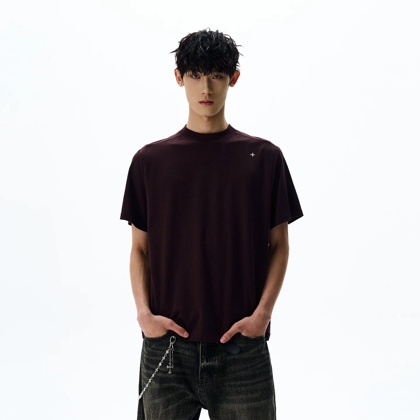 A PUEE American retro cleanfit deconstruction style shoulder short sleeved T-shirt trendy casual versatile cool top