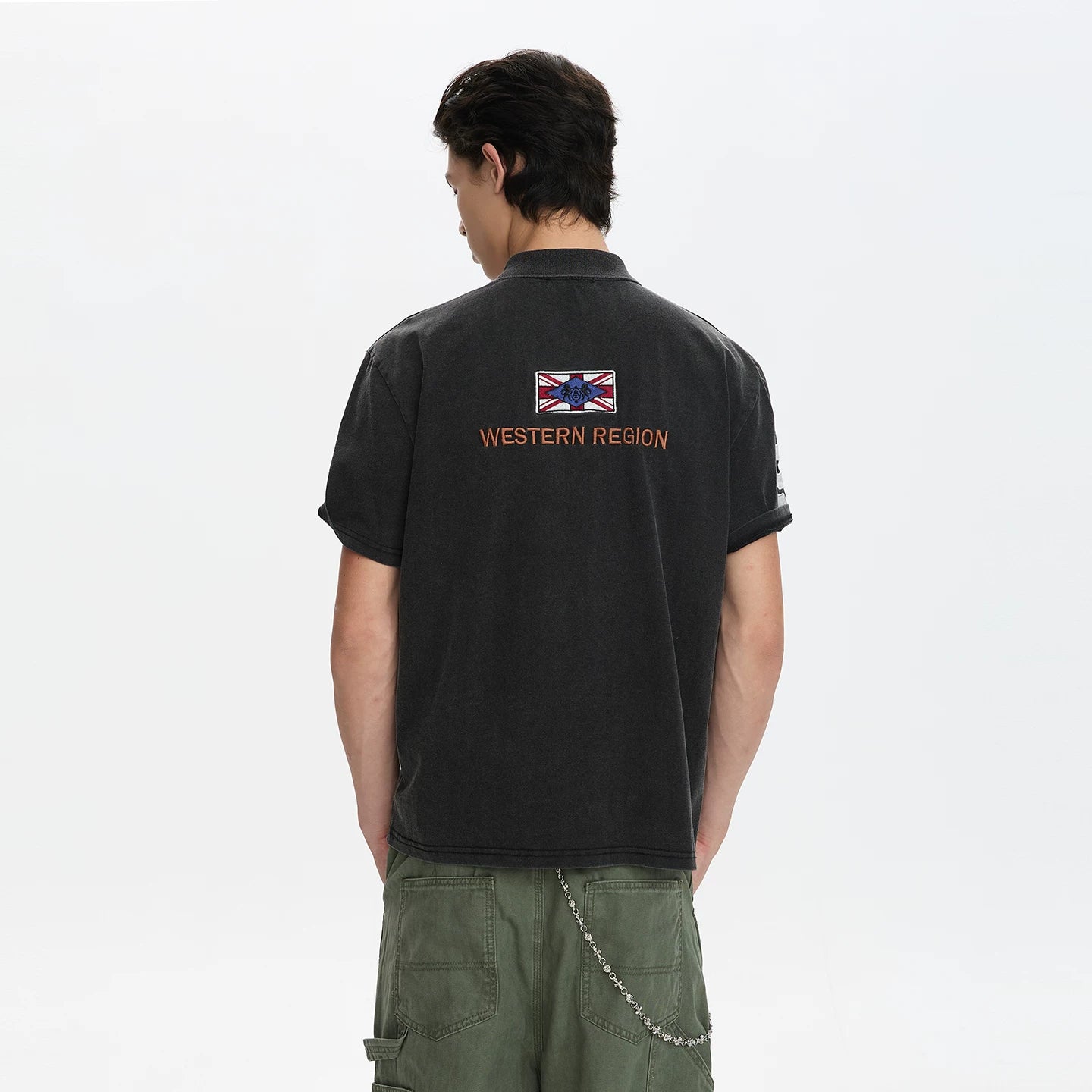 A PUEE American retro vintage vintage vintage vintage embroidered short sleeved polo shirt for men and women, stylish street style short top