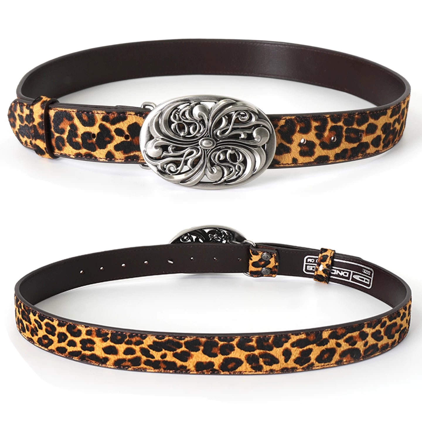 DND4DES Retro Honeysuckle Pattern Customized Belt Head, Horse Hair Leopard Pattern Belt Head Layer, Leather Leather Belt, Belt