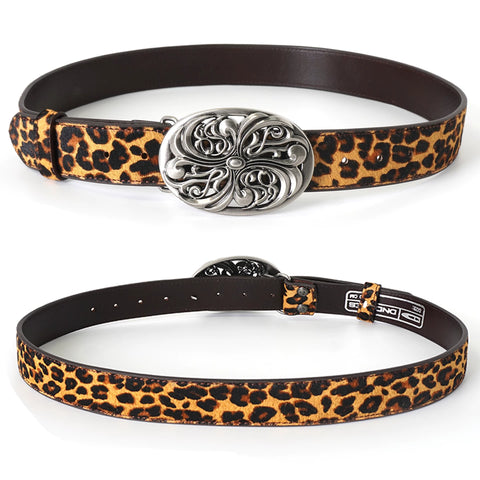 DND4DES Retro Honeysuckle Pattern Customized Belt Head, Horse Hair Leopard Pattern Belt Head Layer, Leather Leather Belt, Belt